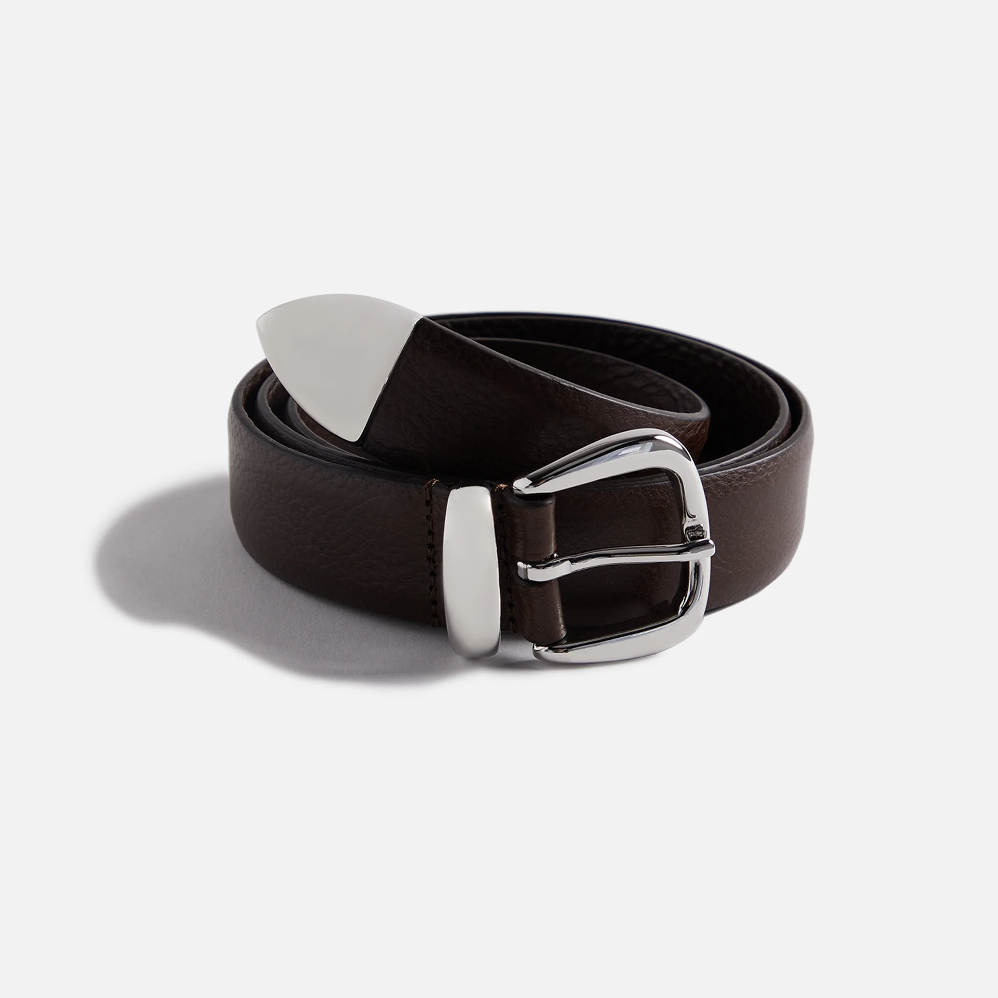 Anderson's Tanned Leather Belt With Metal Tip And Keeper
